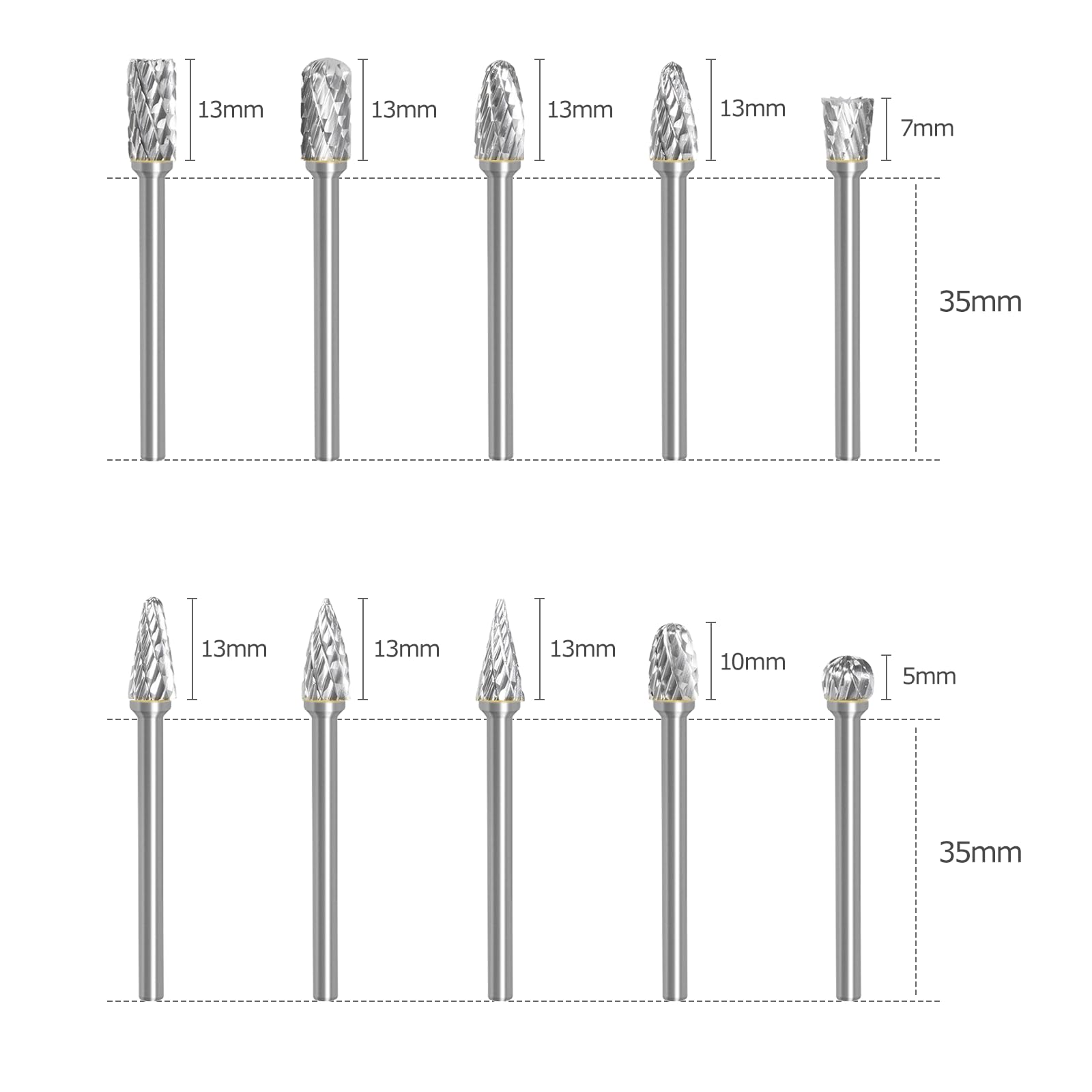 Hardmetalen rotatiefrees met dubbele snede, 10 stuks freesstiften, 3 mm schachtbit, multifunctionele wolfraamstalen freesset voor hout en steensnijwerk, stalen metaalbewerking, polijsten