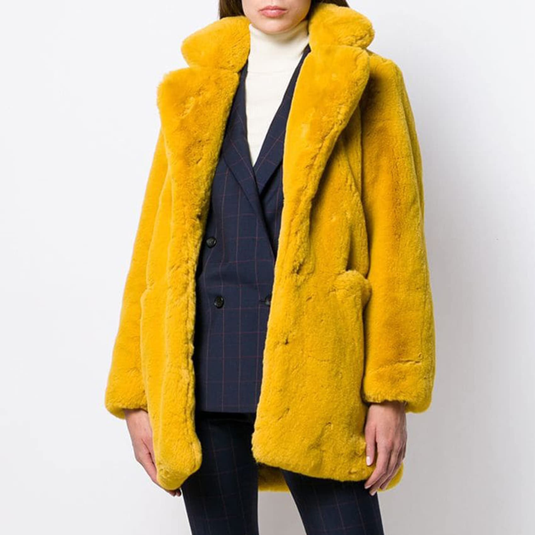 Manteau Mi-Long en Fausse Fourrure pour Femme Manteau Chaud en Laine d'agneau Souple en Molleton