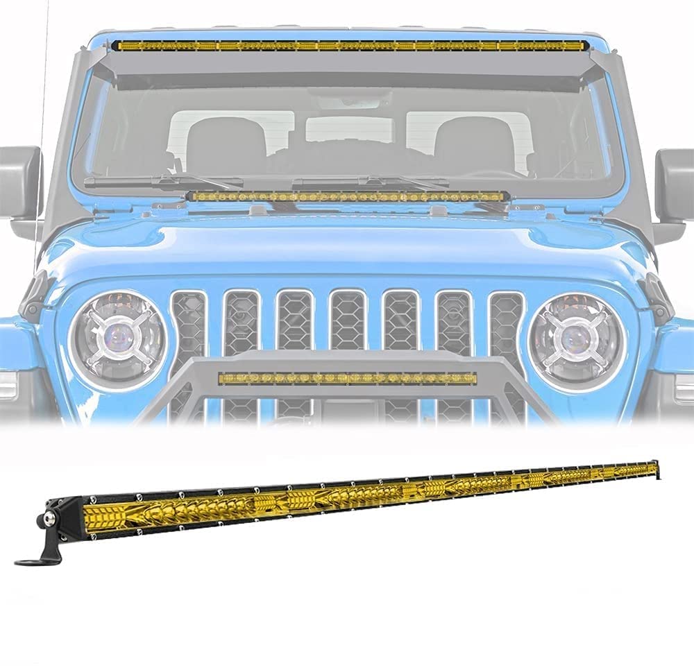 Photo 1 of Samman 52 Inch Straight LED Light Bar Yellow Light Ultra Slim Upper Roof Single Row Spot Flood Combo Beam LED Off Driving Light Boat Light for Truck ATV UTV Boat 1PC … 50 inch