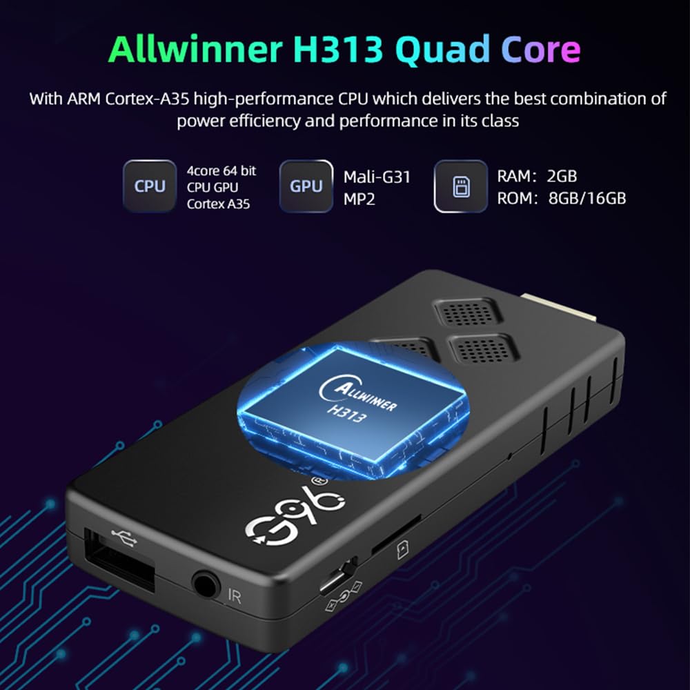 Smart TV Stick, Android 13, compatibile per Chromecast, WiFi, HDMI, H.264, HEVC H.265, Bluetooth, Netflix, Youtube, Prime Video, con telecomando vocale, fino a 4K (2+8G+controllo vocale