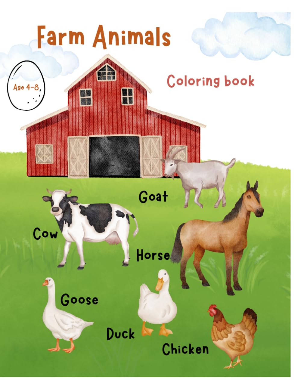 Farm Animals Coloring Book: Fun and Easy Coloring Pages for Kids Ages 4–6