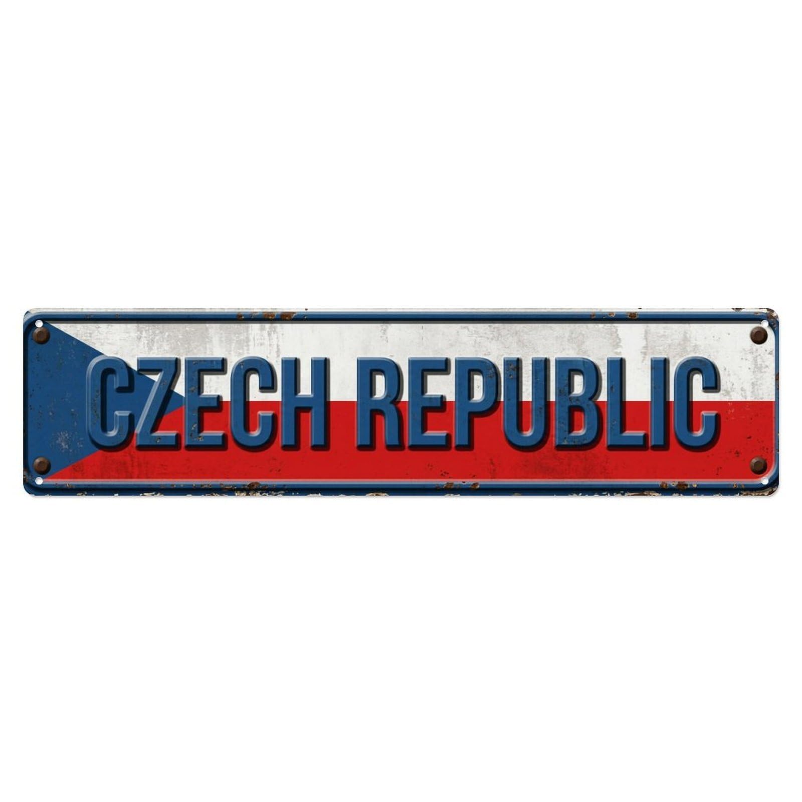 Vintage Czech Republic Flag Pattern Metal Tin Sign