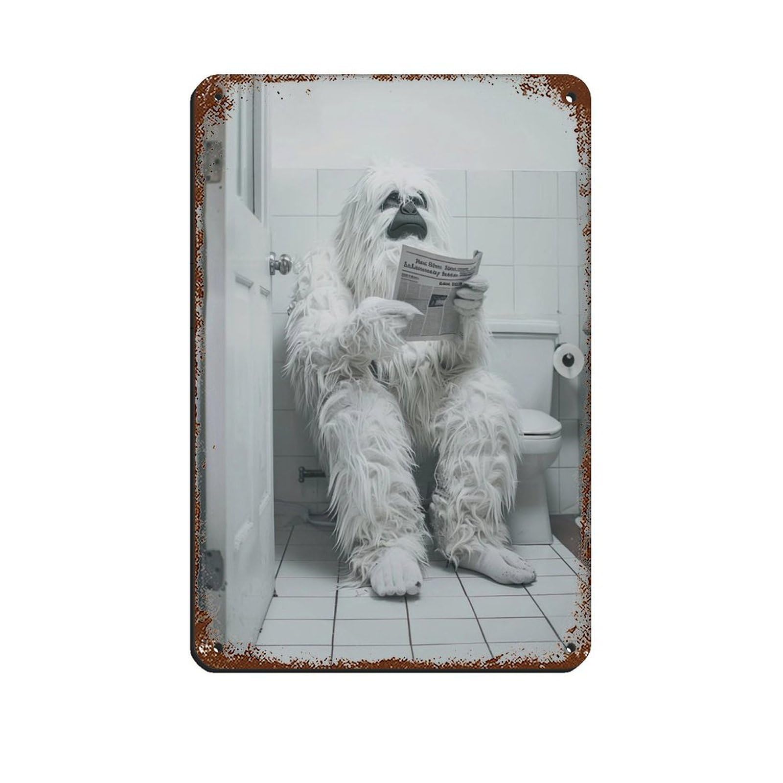 Yeti Sitting on The Toilet Reading A Newspaper (10) Tin Sign Vintage Metal Pub Club Cafe Bar Home Wall Art Decoration Poster Retro 8x12inch(20x30cm)