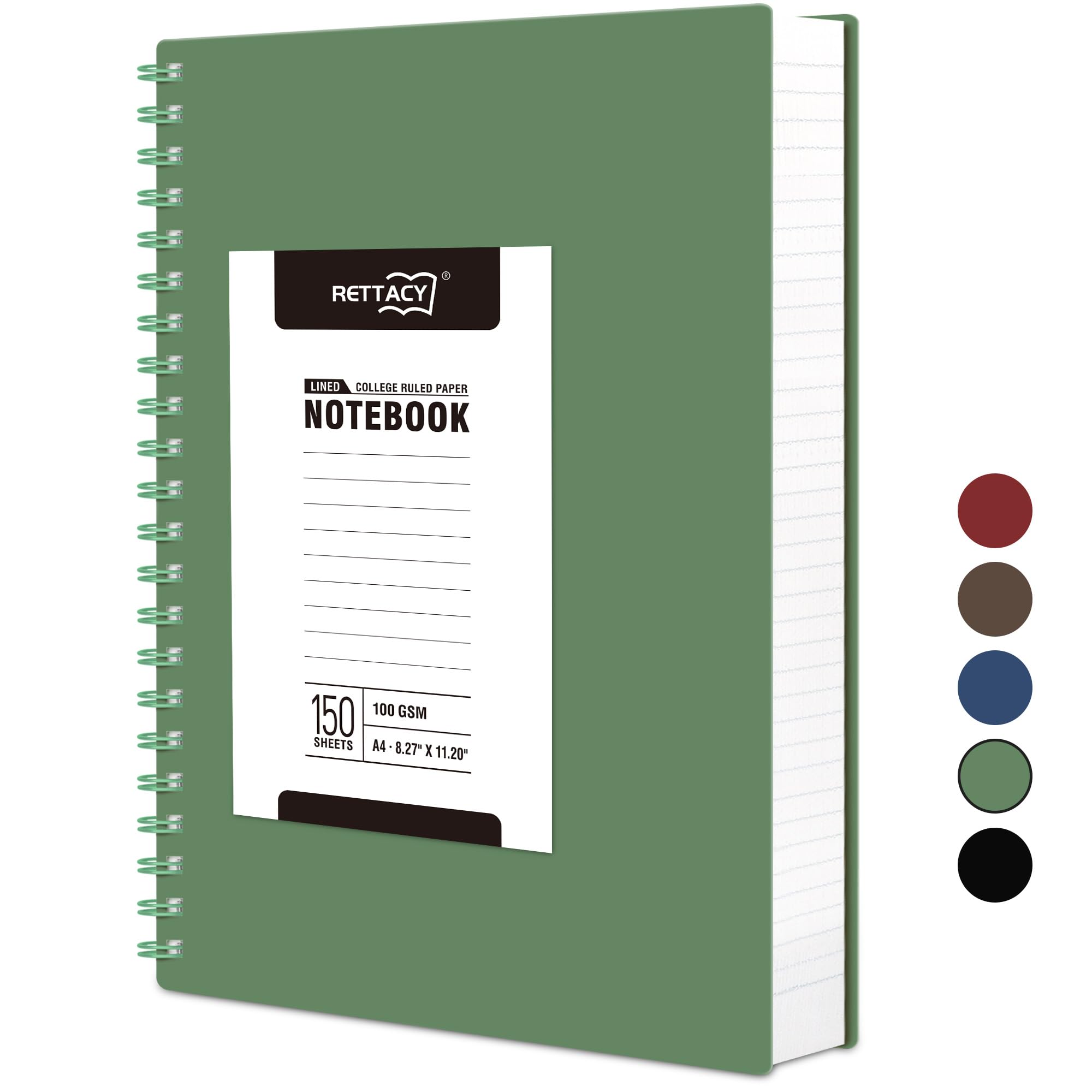 RETTACY A4 Notebook, Notepad, Wirebound Spiral Notebooks 300 pages/150 Sheets for Writing,100gsm College-Ruled Paper