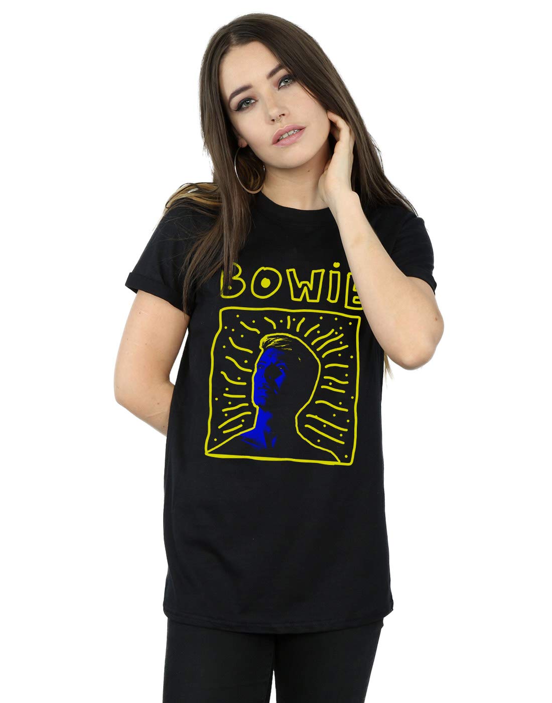 David Bowie Women's 90s Frame Boyfriend Fit T-Shirt Black Large