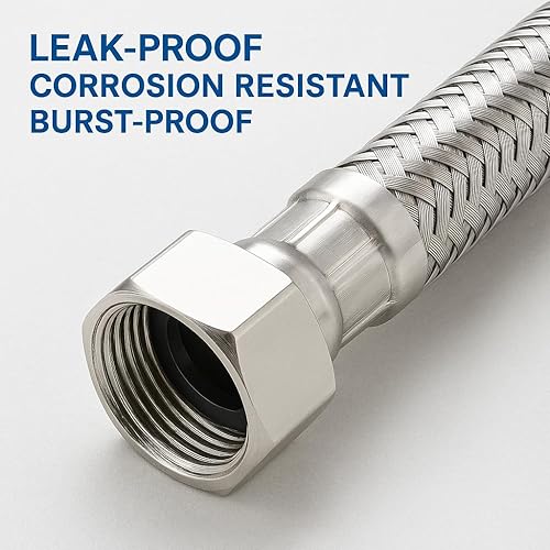 Miniatura 4 de Manguera de suministro universal de acero inoxidable, rosca 12 FIP a 12 FIP hembra conector de línea de grifo de acero inoxidable - Suministro de