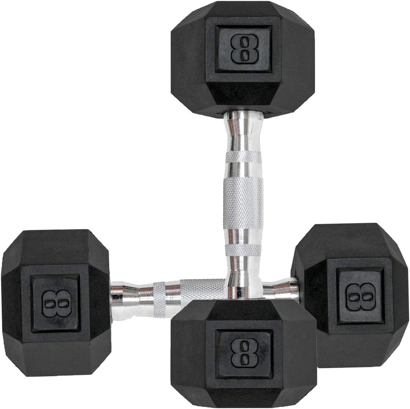 Hex Rubber Encased Dumbbells Set of 2 With Metal Handle for Exercise and Fitness (8 lb, Pair)