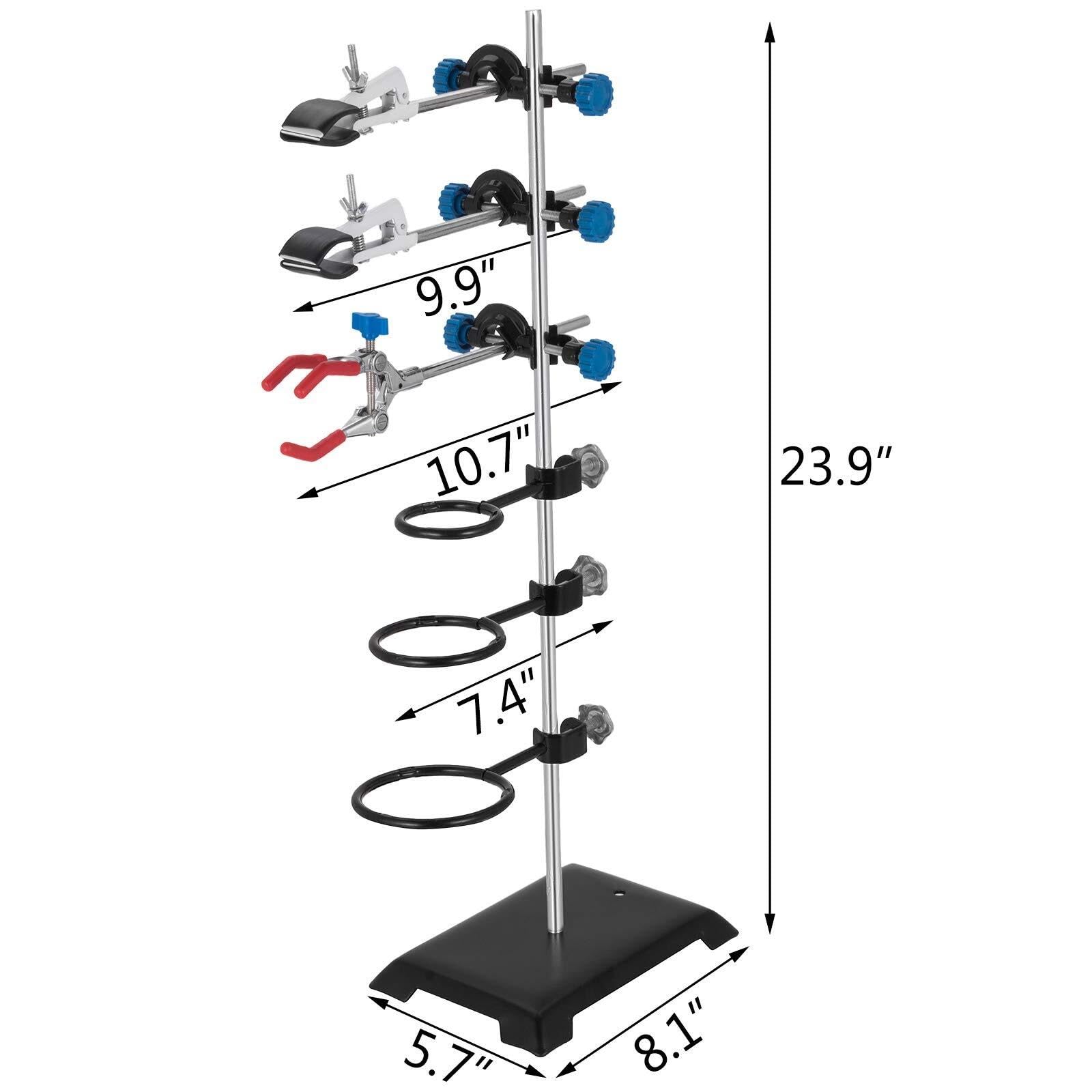 60cm Laborständer Set, Edelstahl Chemiestativ mit verstellbaren Klemmen und Ringen