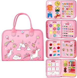 Busy Board for Toddlers, Montessori Toys for Boys Girls,Sensory Activity Board for Preschool Learning Toys, Educational Activity Sensory Board for Learning Fine Motor Basic Dress Skill, Travel Toy