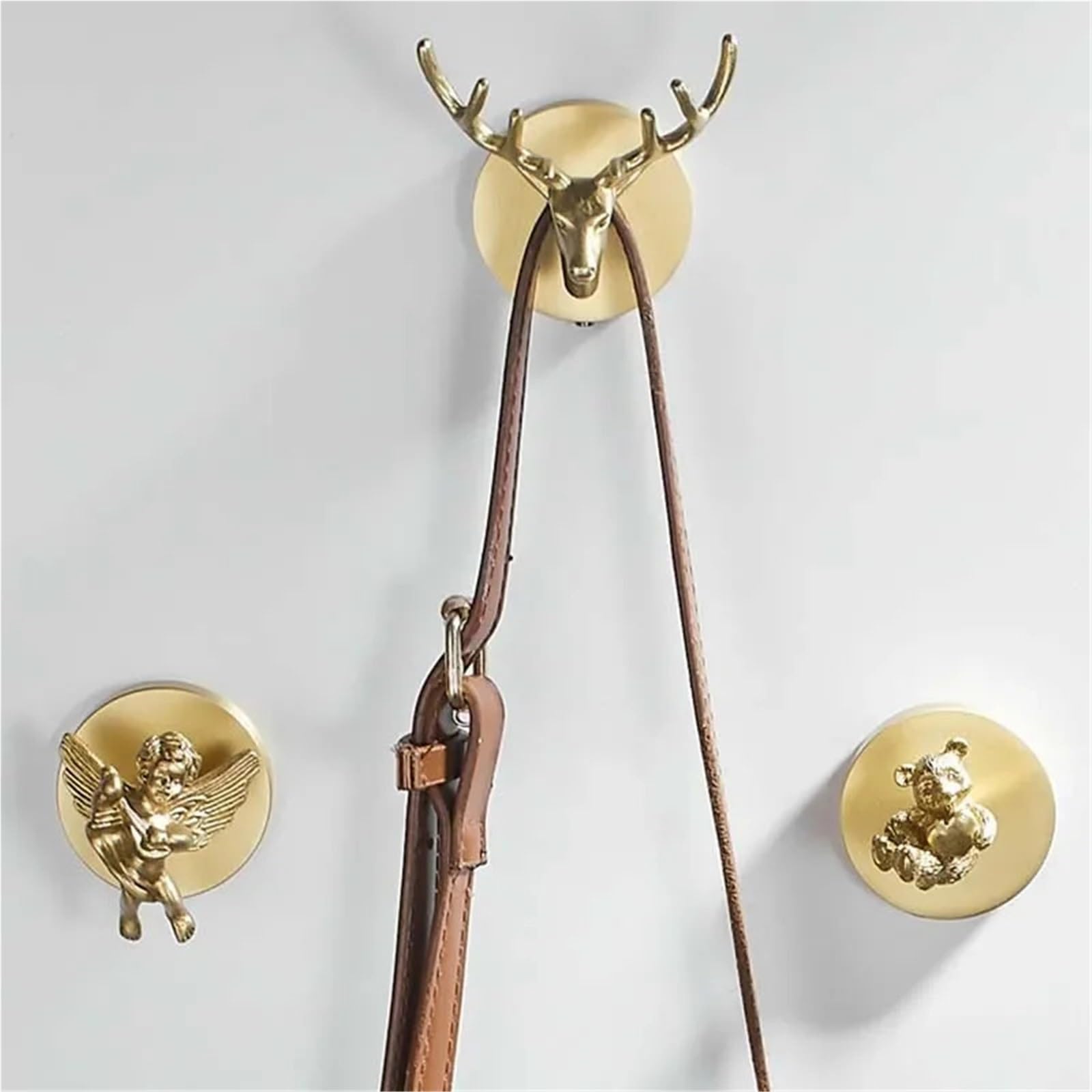 Kleiderhaken aus Messing Messing gebürstet Gold Badezimmer Tier Kleiderhaken Robe Haken Hardware Zubehör perforierte Installation(Sika deer head Hook)