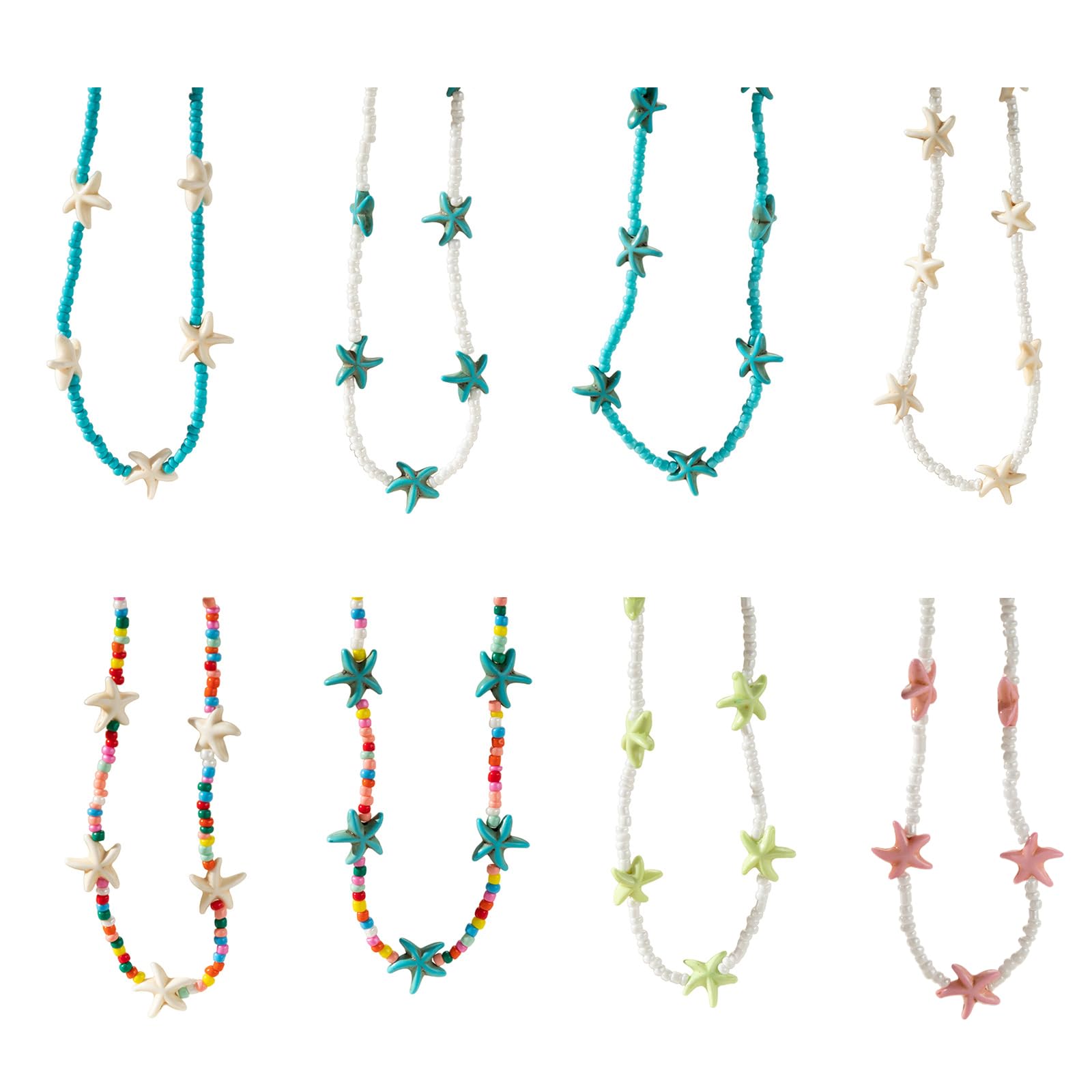 Elegante gargantilla con cuentas de turquesas, collar con colgante de estrella de mar, cadena para el cuello de longitud ajustable para mujer inspirada