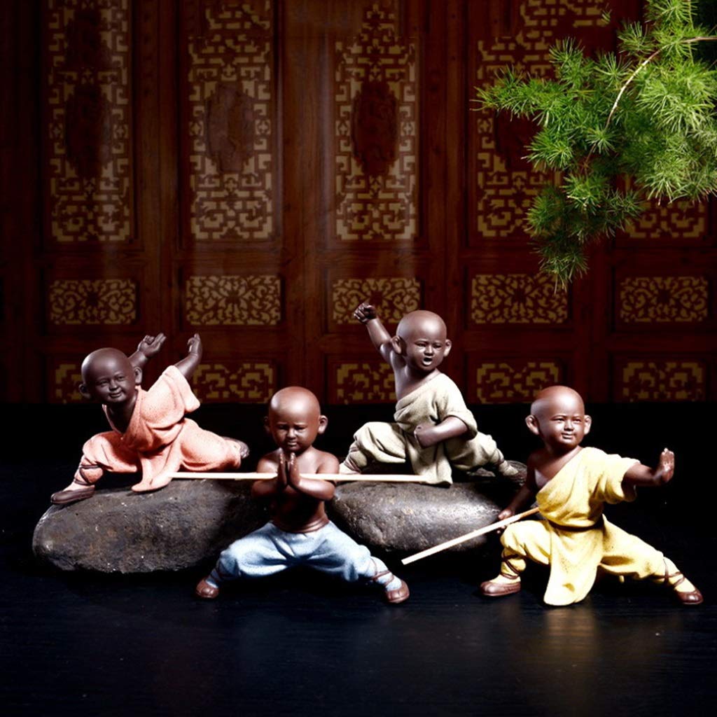 Estatuas de Buda 4 Estilos Estatua de Buda Cerámica Zen Buddha Small Monk Sculpture Statue Chinese Tea Set Sculpture Exquisite Decoración Creativa Gran Regalo de meditación (Color : D)