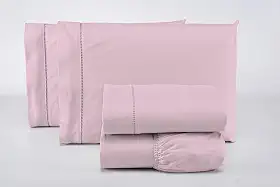 Jogo Lençol Casal 4 Peças 100% Algodão 400 Fios Toque Macio (Rosa)