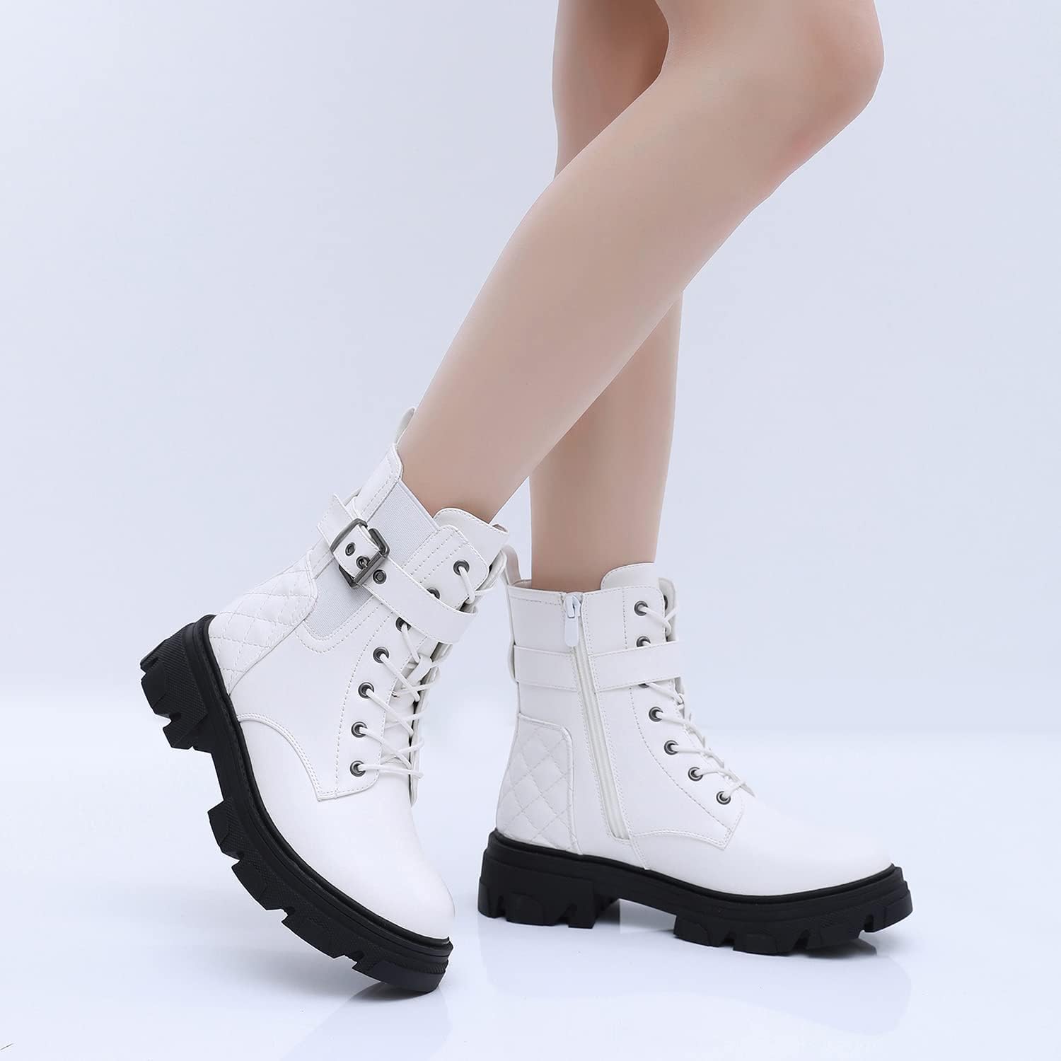 GLOBALWIN Women's Combat Boots Lace Up Ankle Booties Comfortable Lug Sole... - Picture 46 of 46