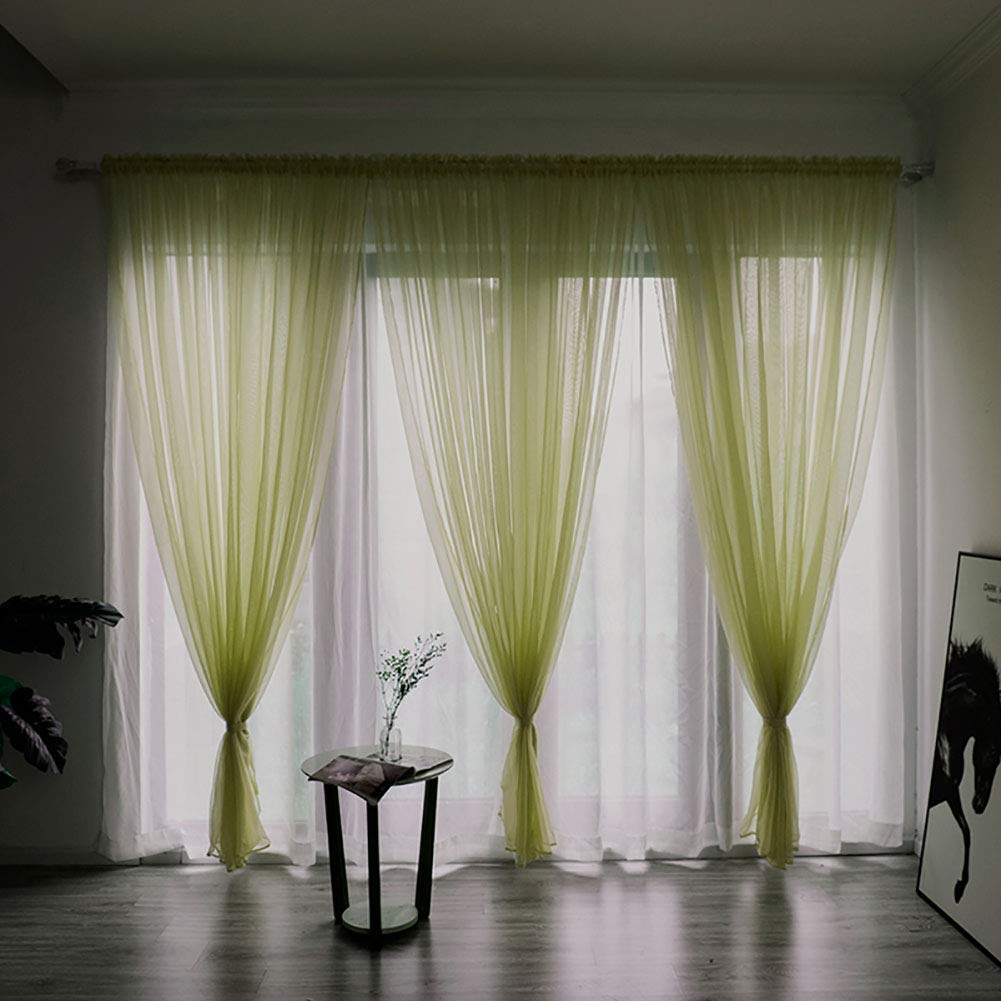 BOYOUTH Solid Color Sheer Voile Curtains,Rod Pocket Window Gauze for Bedroom,Living Room,Hotel,Fruit Green,1 Panel,59 x 106 Inches
