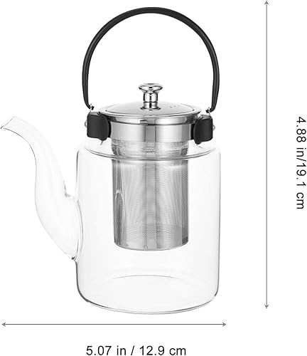 Miniatura 7 de Hemoton Tetera de vidrio de acero inoxidable de 50.7 fl oz, resistente al calor, infusor de vidrio de té suelto, hervidor de agua, tetera para té de