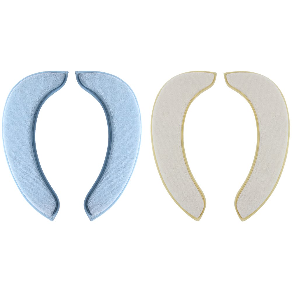 saounisi Toilet Seat Warmer CoverAdult Padded Cushion Warm Soft Fuzzy Round Elongated Washable Disposable Stickers Small Beige/Blue 2 Pack