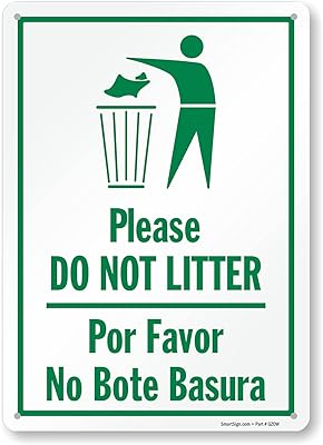 SmartSign 14 x 10 inch “Please Do Not Litter, Por Favor No Bote Basura†Metal Sign, 40 mil Laminated Rustproof Aluminum, Green and White