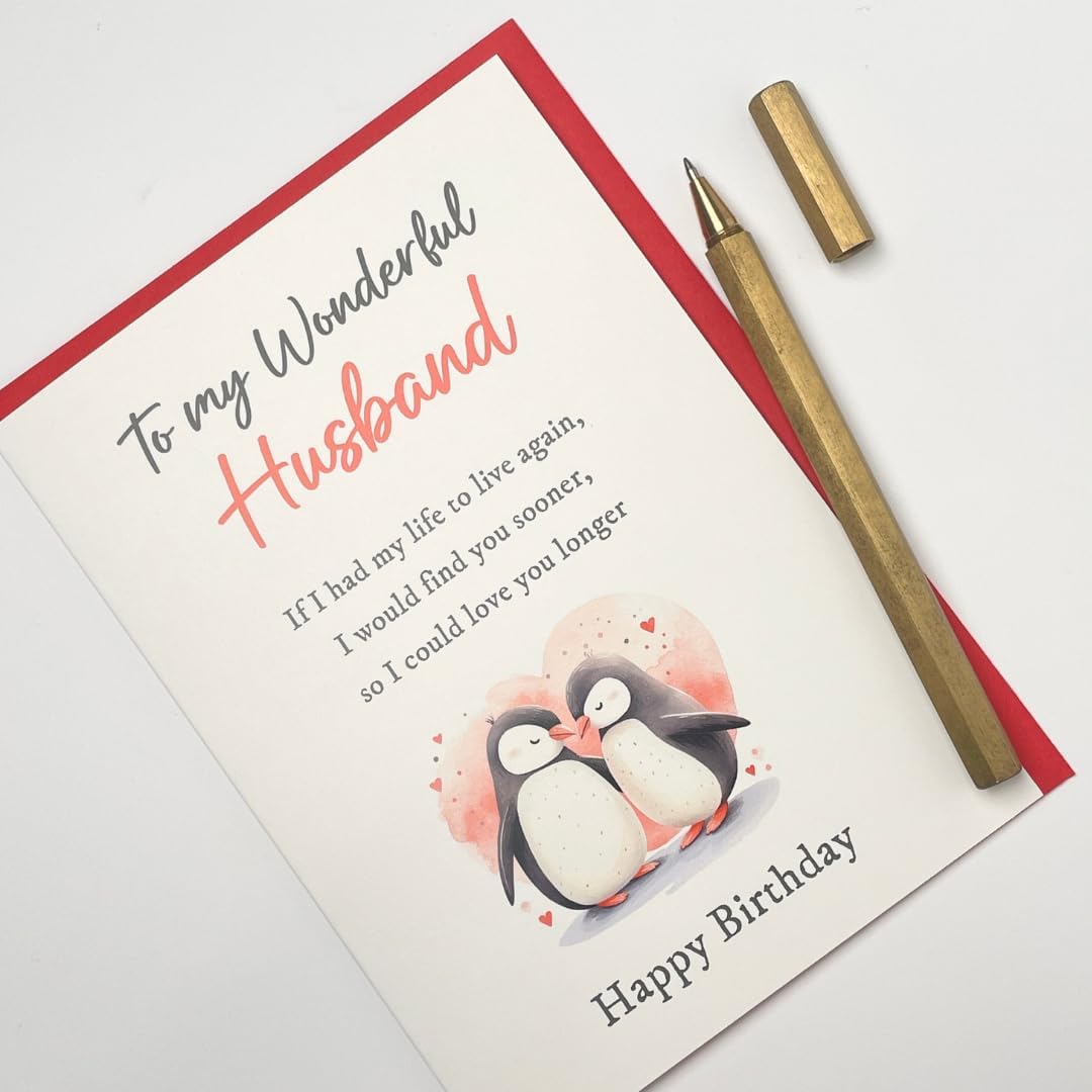 Cute Birthday Card for Husband - Penguin Design 'If I Had My Life To Live Again' Heartfelt Sentiments Birthday Gift for Him - Romantic Birthday Card | Blank Inside - Image 3