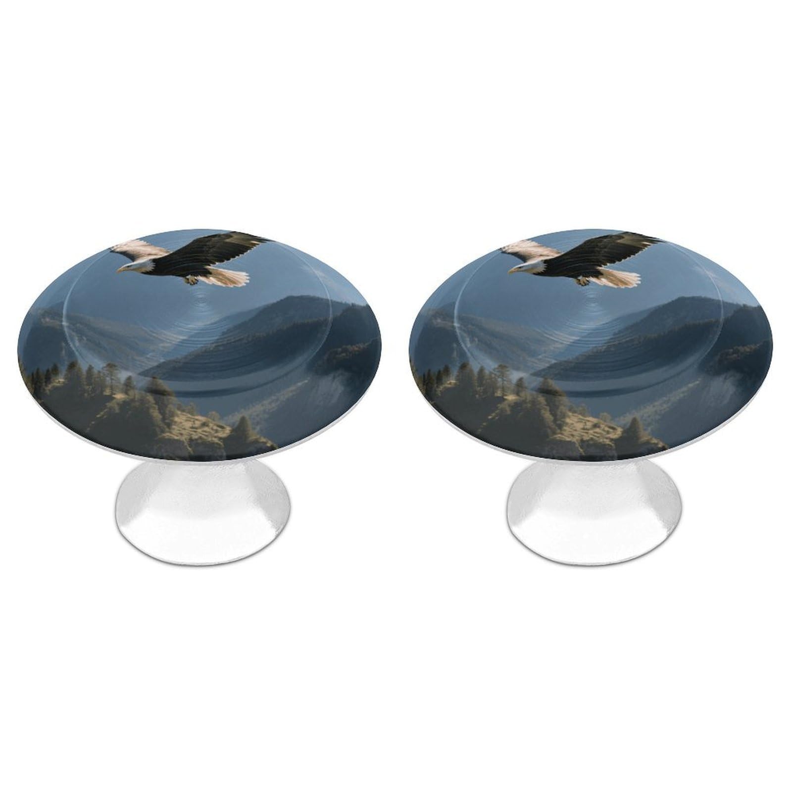 Maccbn Style-5 2 Pack 1.1" Round Eagles Fly In The Valley Drawer Knob Stainless Steel Kitchen Cabinet Knob Pulls With Screws Hardware Decorative Handles Knobs For Dresser Cupboard Closet Door Wardrobe Easy Install