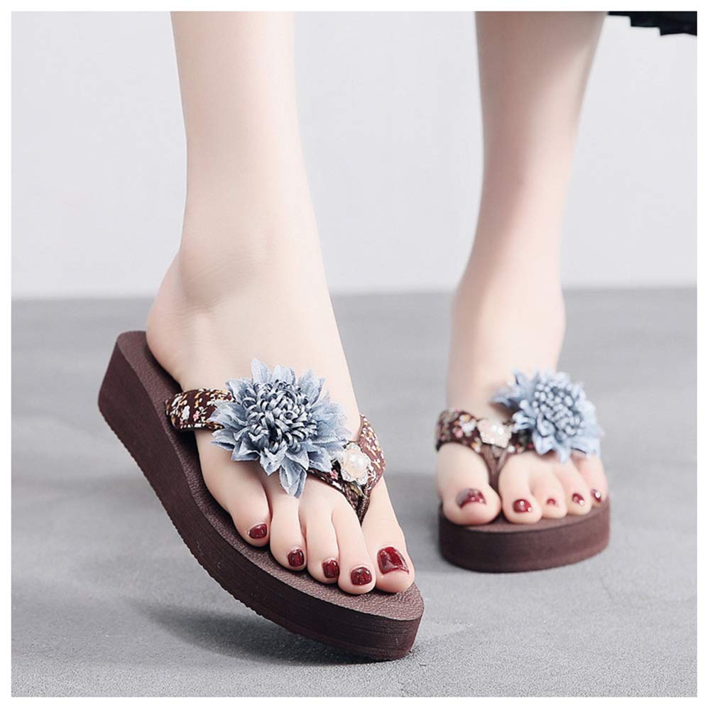 ZHIZI flip flop Ladies Slippers, Flat T-shaped Open Toe Flip Flop Sandals Decorated With Flowers (Color : C, Size : 38)