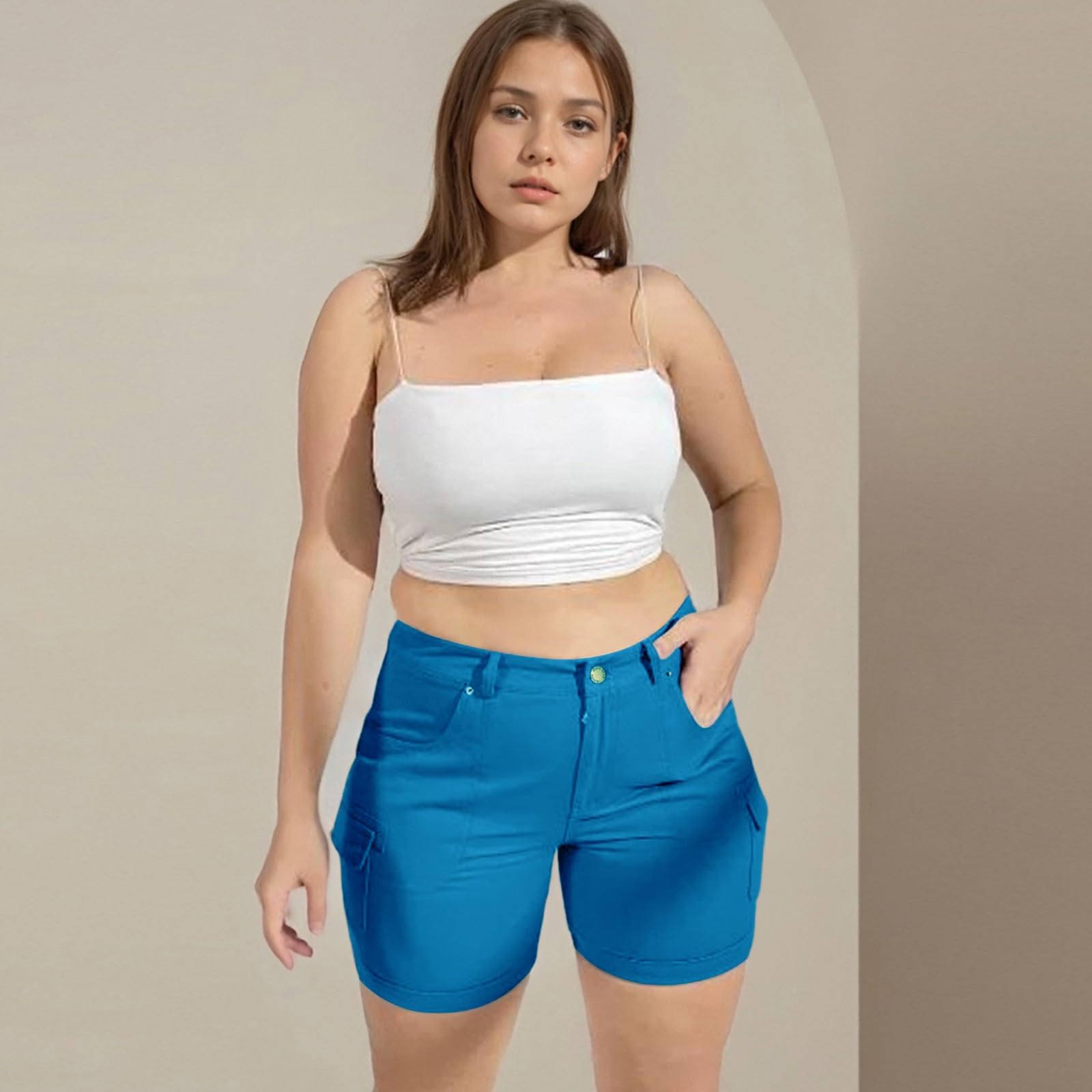 Cargo Shorts for Women High Waisted Casual Hiking Shorts Tummy Control Biker Short with Pockets Lightweight Loose Fit Curvy Work Out Short Gym Trendy Beach Vacation Clothes