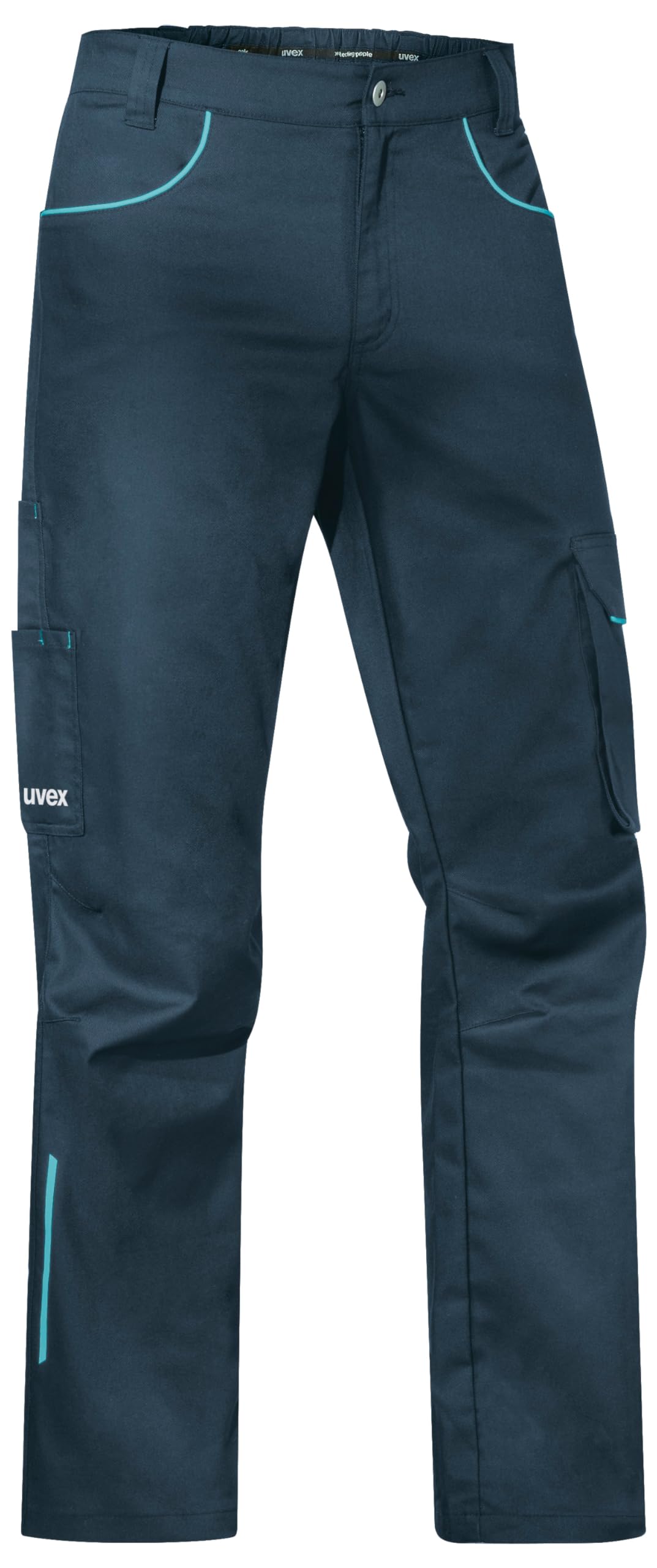 Uvex Arbeitshose Herren Bundhose – leicht und elastisch mit 2-Wege-Stretch – Nachtblau-Türkis, Größe 44