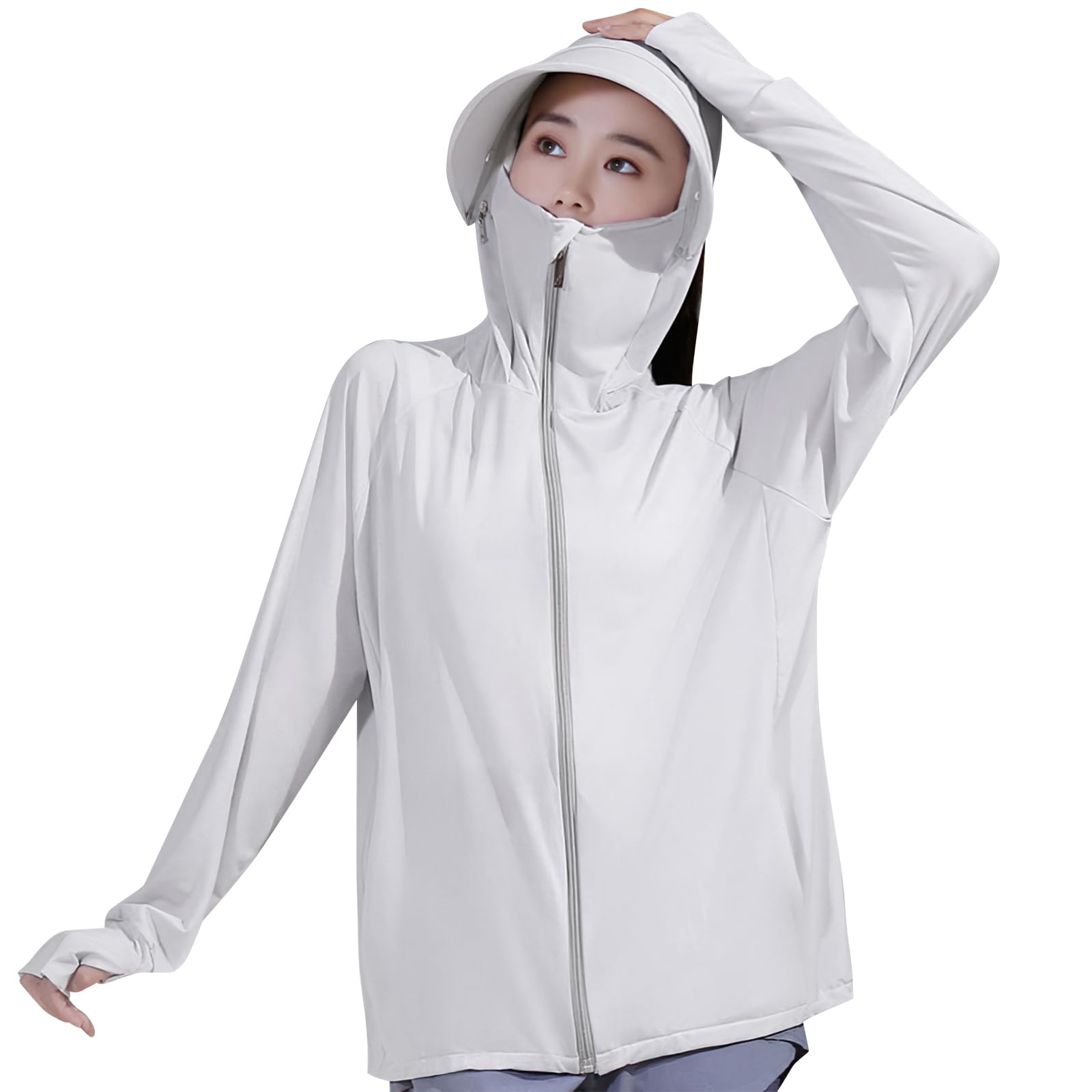 [SLEEPSINERO] ラッシュガード uvカット パーカー レディース 長袖 (XL,ライトグレー)