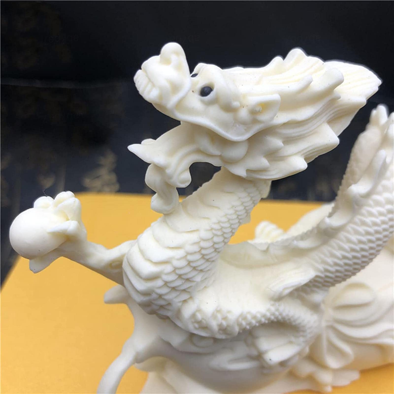 Amazon.co.jp: 白い象牙の実彫刻中国龍彫刻彫刻彫刻装飾 幸運と