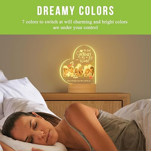 Miniatura 7 de Bemaystar Base de madera con luz LED, adecuado para placas transparentes, base redonda de luz nocturna de 7 colores