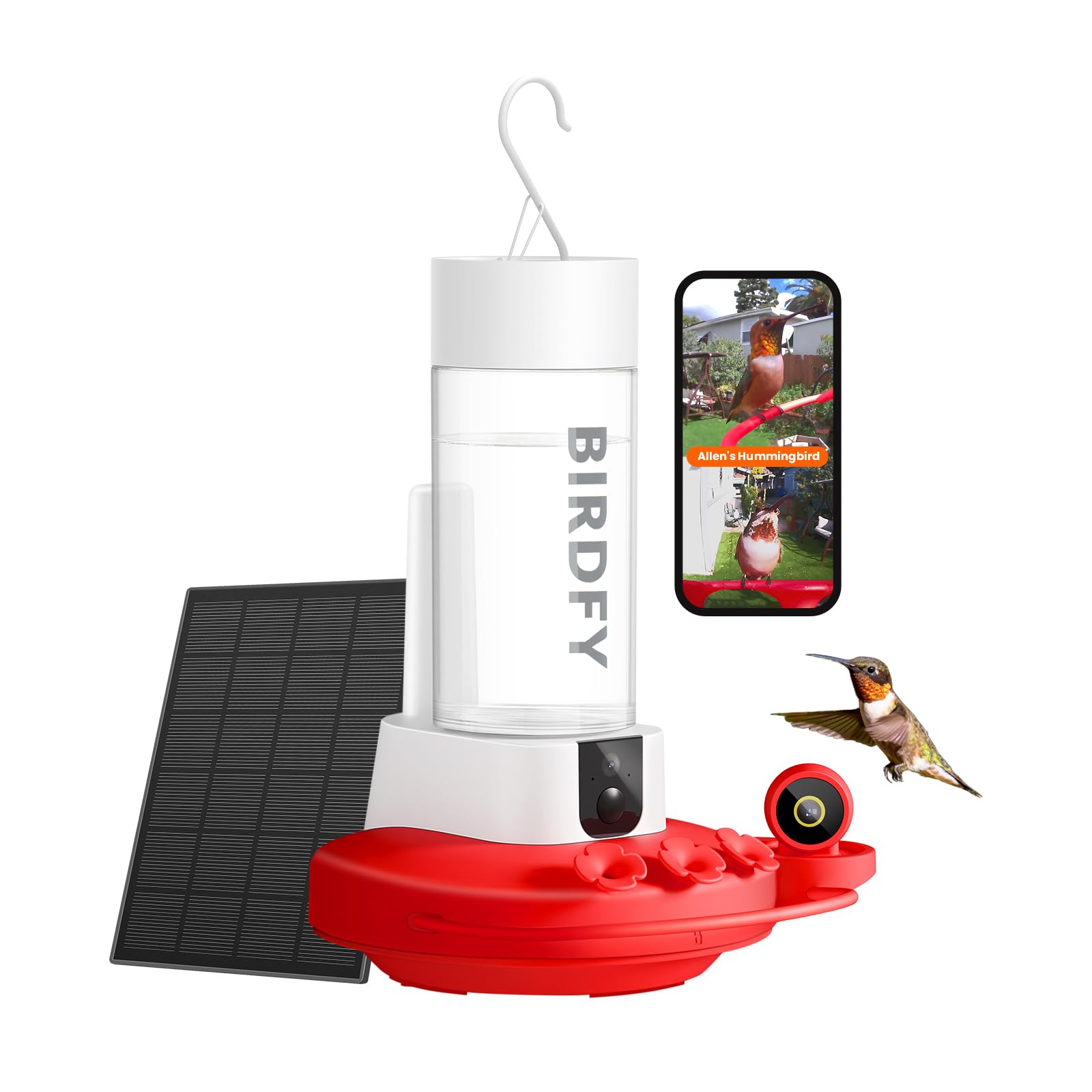 Photo 1 of Birdfy Hummingbird Feeder with Dual Cameras - 2K HD Smart Cameras Solar Powered, Close-Up Bird Video/Live Watching & Instant Notifications, Ant Moat & Leakproof - 20oz (AI Lifetime)
