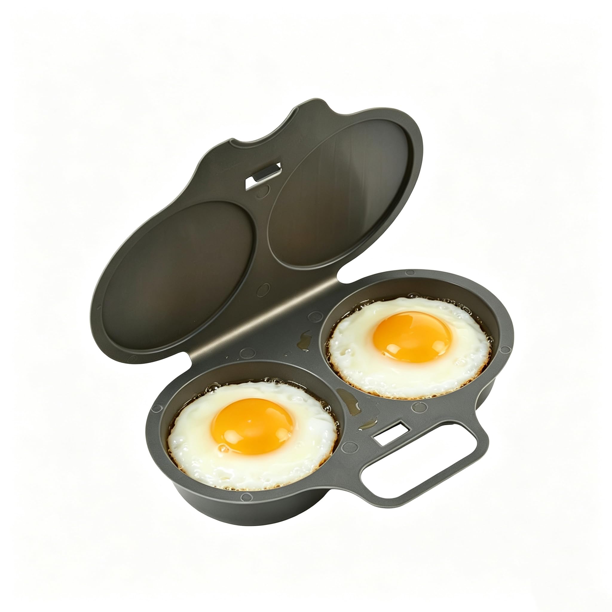 Microwave Egg Poacher With Lid & Handle, 2 Cavity Microwave Egg Poacher (1, Dark)