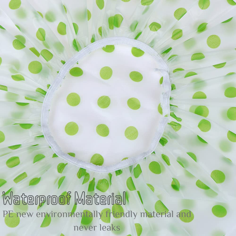 Waterproof Shower Cap,6Pcs Dot Plastic Shower Caps Reusable Elastic Large Shower cap for Women Long Hair