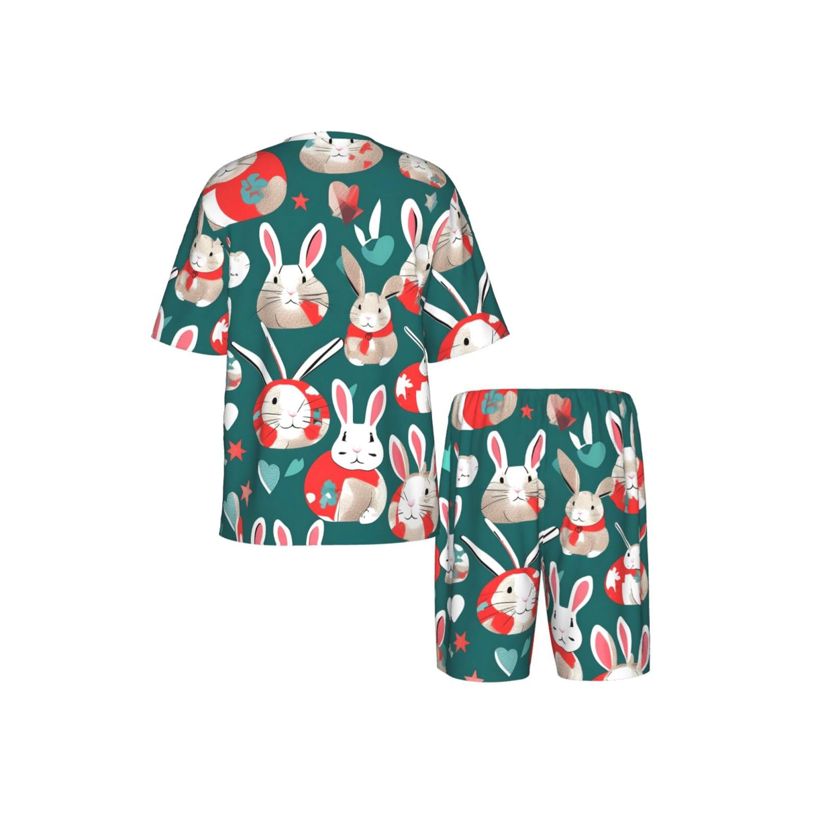 Conjunto de pijama clásico para hombre, con estampado de conejos, pantalones cortos de pijama suaves para hombre, perfecto para las noches de verano
