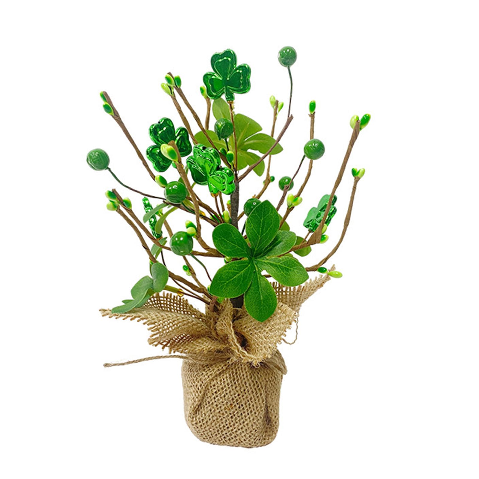 Tsophreniq Irish Rice Bead Burlap Tree Patricks Day Decoration Festive Party Ornament Simulated Burlap Small Clovers Trees Unique Irish Festival Small Tree