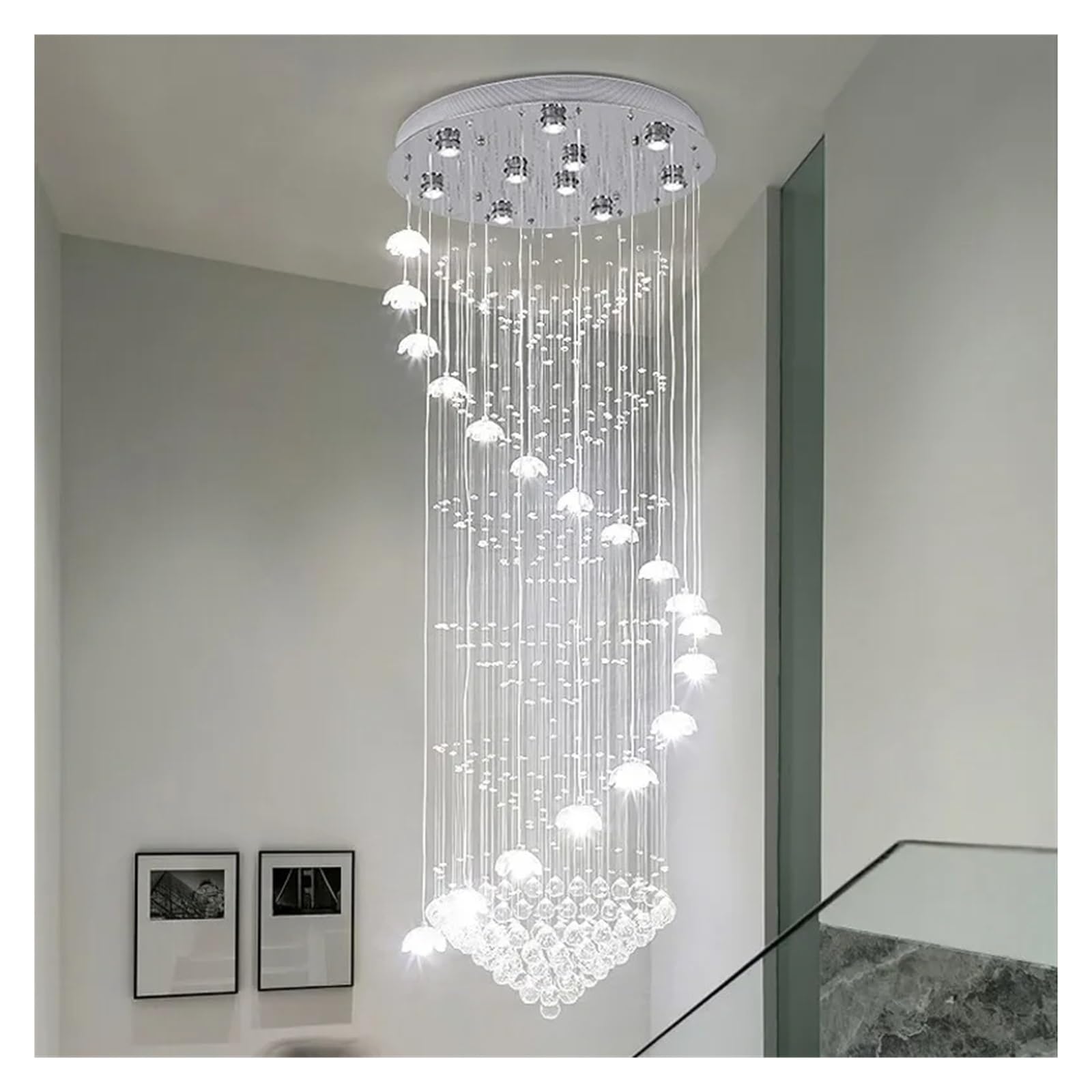Lustre escalier long design moderne pour eclairage hall et salon