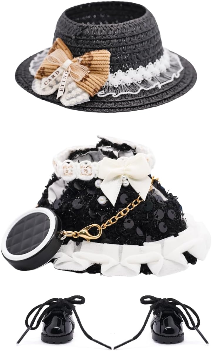 Clothes for 17cm Dolls High-End Fashion Cute Style Doll Outfit 3 Piece Set Including a Hat, Mini Camera Backpack and Clothes - Premium Dolls Accessories for Play & Display - No Doll (White)