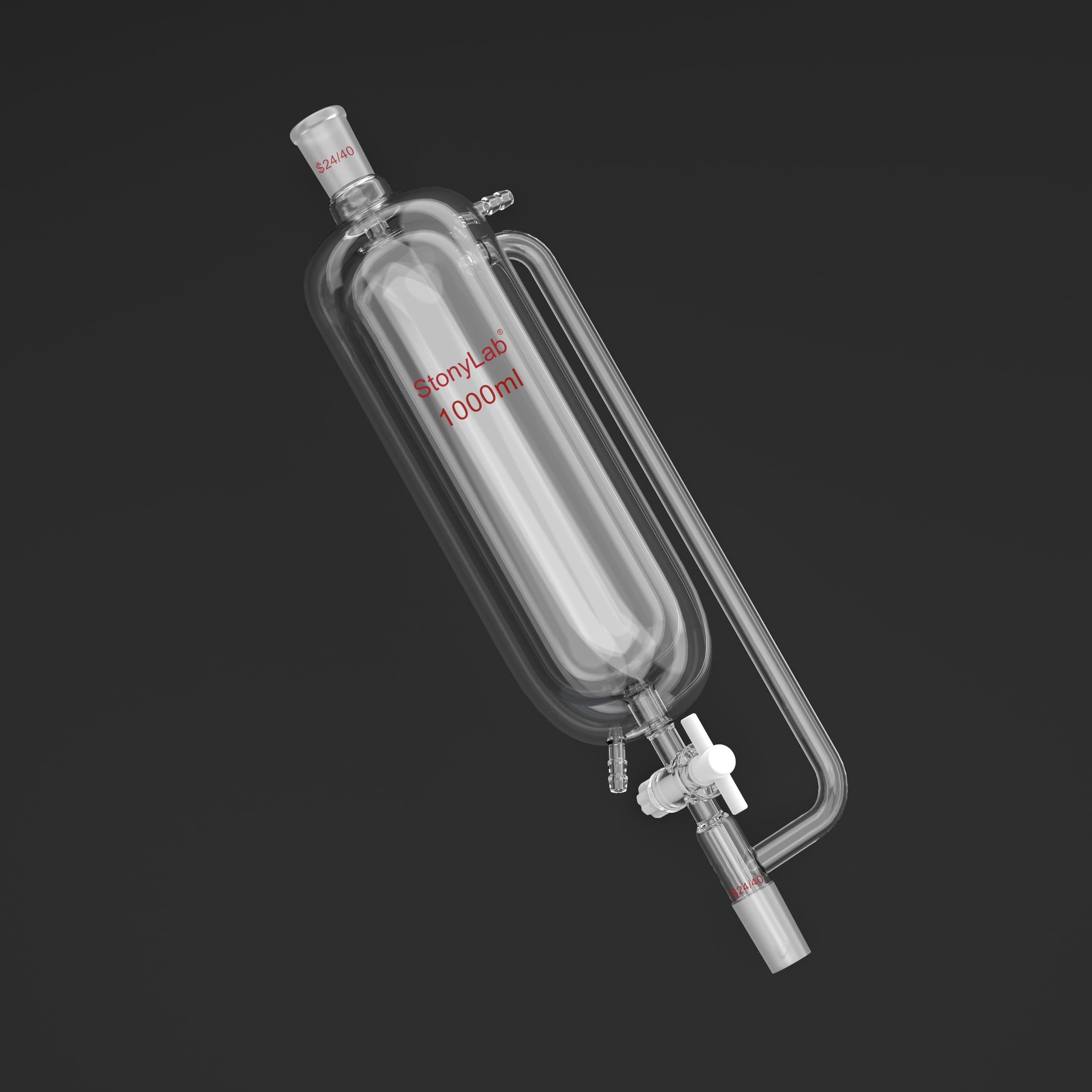 stonylab Embudo de Adición con Doble Camisa e Igualación de Presión, 1000 ml Vidrio de Borosilicato Embudo de Goteo con Unión 24/40 y Llave PTFE para Adición de Reactivos en Laboratorio