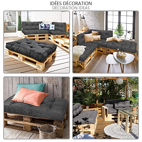 VOUNOT Palettenkissen Set für Indoor und Outdoor, Palettenpolster Wasserdicht Palettensofa, Sitzkissen 120x80, Rückenkissen 120x40, Grau