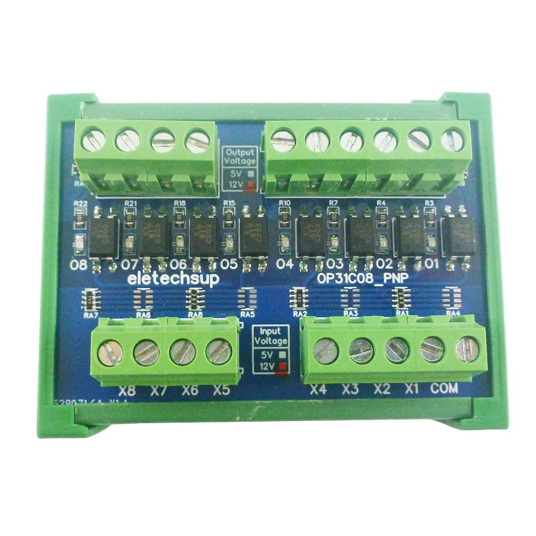 eletechsup 3.3V 5V 12V 24V Logic Level Converter NPN PNP Wet Contact 8ch PLC Digital Switch IO Isolation Protection Board (in 3-8V Out 9-24V 100V(with Box) PNP to PNP)