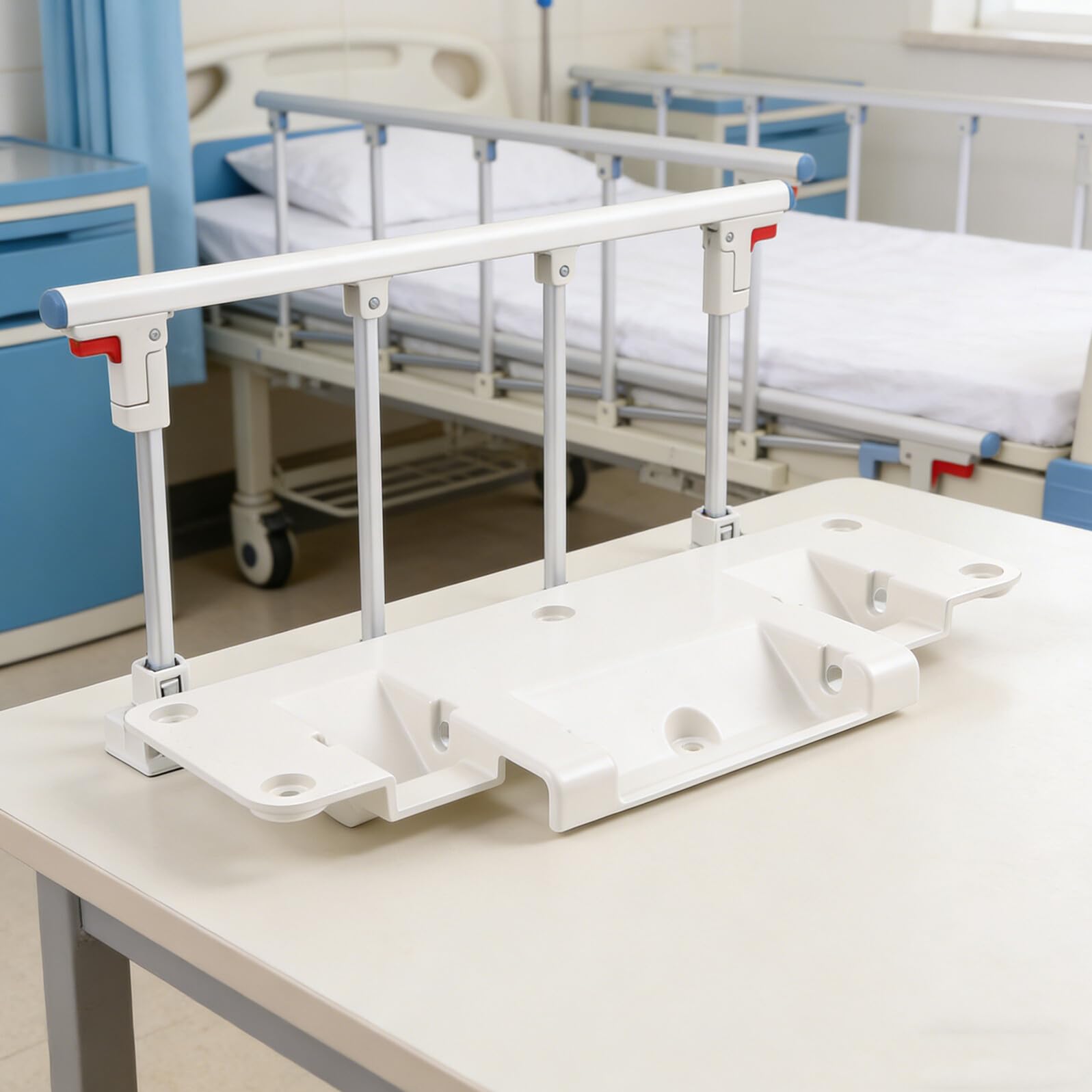 Supporto per Sponda Letto in Alluminio Bianco Rettangolare, Accessorio Regolabile per Protezione e Sicurezza in Ospedale e Assistenza Domiciliare