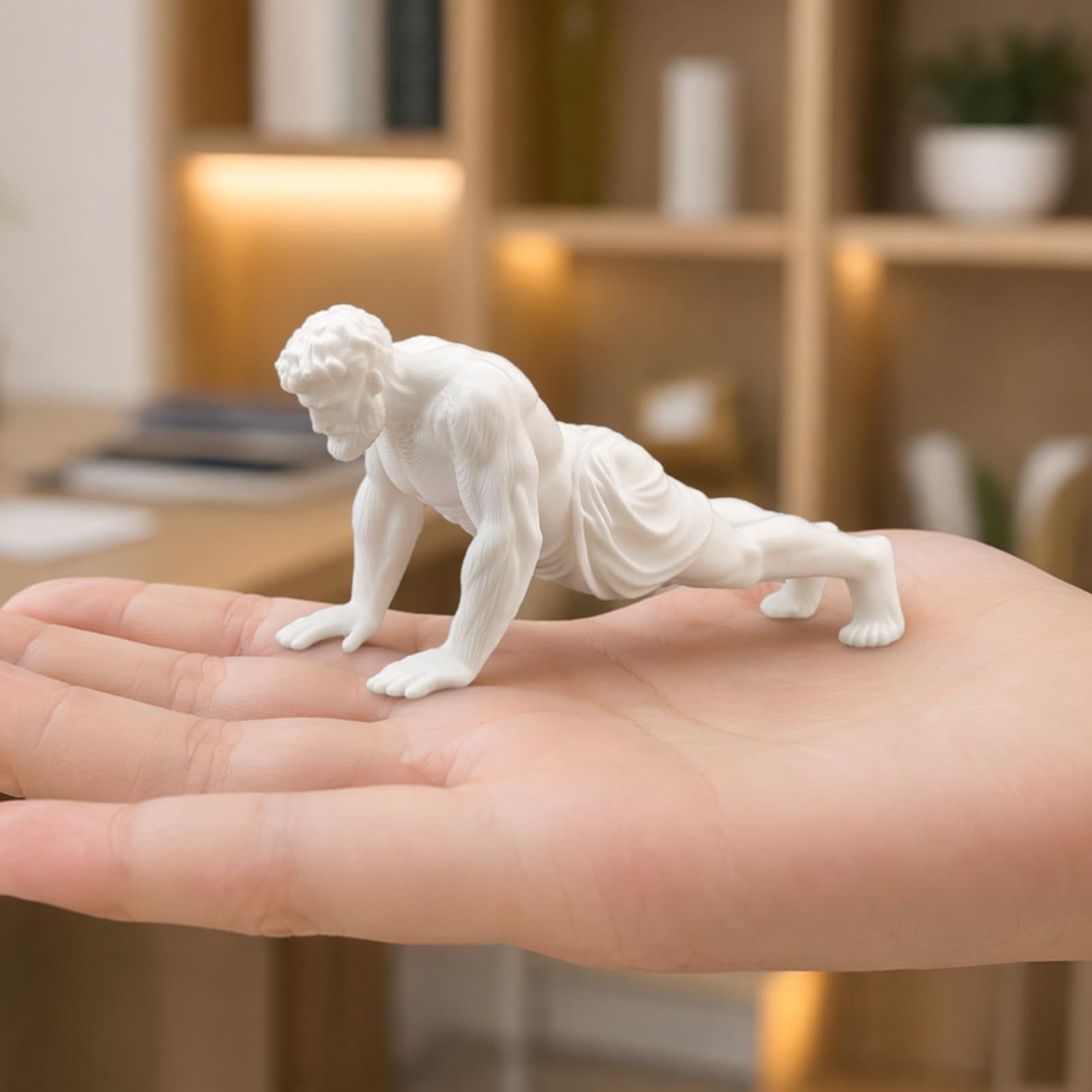 Quoravel 3D Printed Muscle Man Push-Up Sculpture, Greek Fitness Figurine Desk Decor, Retro Art Statue for Office Bookshelf Gym, Home Gift White