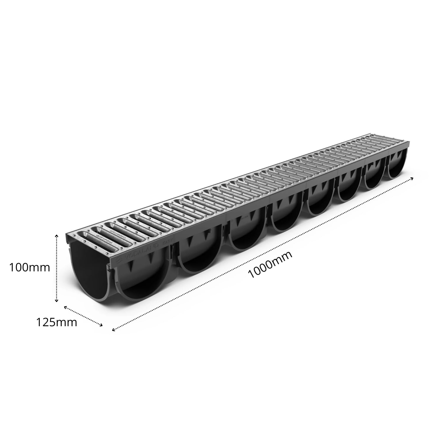 Canaletas de Desagüe Easy 3 con Rejilla de Acero - Kit de 3 Metros para Drenaje de Jardín, Aguas Pluviales y Terraza - Canaletas Galvanizadas VODALAND para Recoger Agua de Forma Eficaz y Oculta