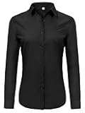 Super Soft Wrinkle Free Button Down Shirts for Women Solid Long Sleeve Striped Formal Work Dress Blouses Tops