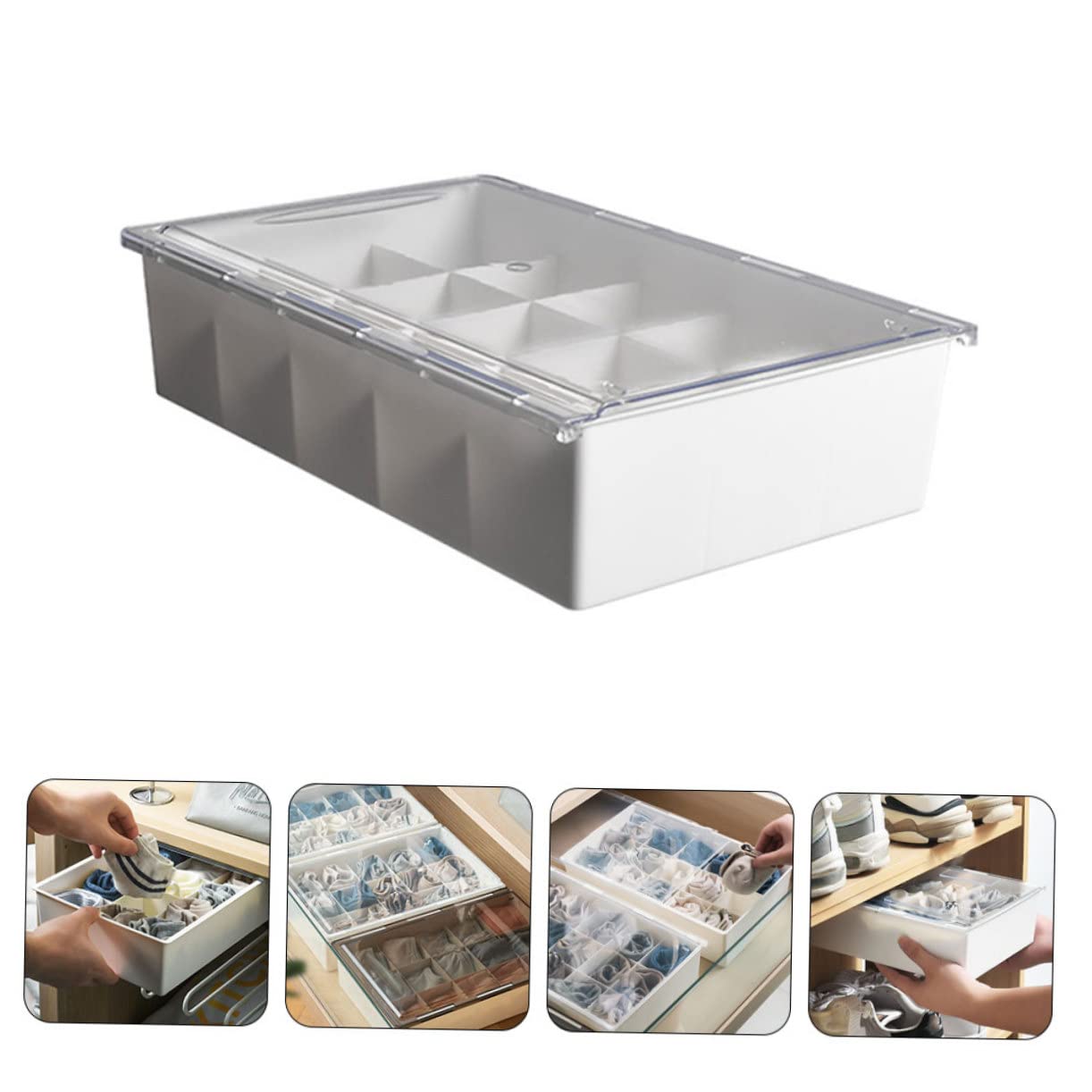 Hemobllo Scatola Organizer in PP con Coperchio Biancheria Intima per Contenitore da 15 Scomparti Multi Griglie per Calze e Indumenti per Casa