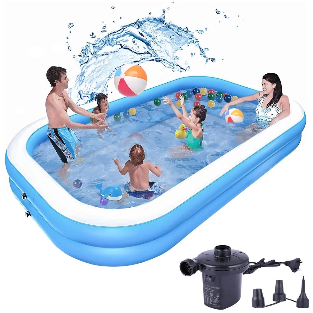 Pivalo 7 Feet Rectangular Inflatable Pool with Electric Pump Family Full-Sized Swimming Bathtub for Kids Adults Outdoor, Garden, Summer Party-Blue-image-23