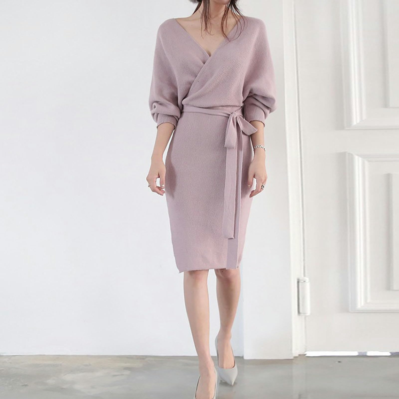 Vestito Abito A Maglia Autunno Autunno Fashi-Beige-codice Medio