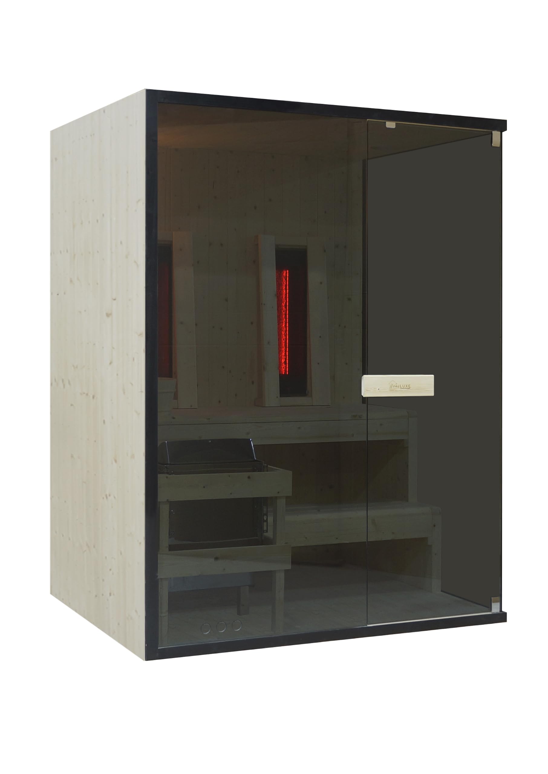 SANOTECHNIK Sauna & Infrarotkabine GLACIER L für 2–3 Personen, Infrarot-Sauna-Kombination aus Fichtenholz mit 4,5 kW Sauna-Elektroofen, 2x 400 W Rotlichtstrahler, Sicherheitsglas, 150 x 120 x 200 cm