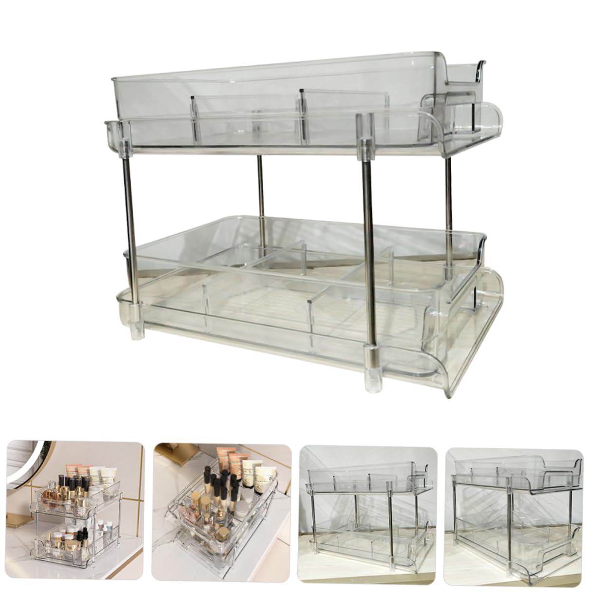 OUNONA Organizer with Design Multiuse Bathroom Kitchen Storage Rack Space Saving Countertop Container for Under Sink Vanity Organization