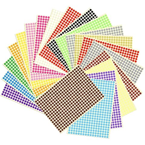 Mikihat 20 Sheets/8160 Pcs Coloured Dot Stickers, 6mm Round Dot Stickers, Colorful Sticky Labels Color Coding Sticker Labels Marking Labels, Self Adhesive Small Circle Stickers Labels, 20 Colors Cover
